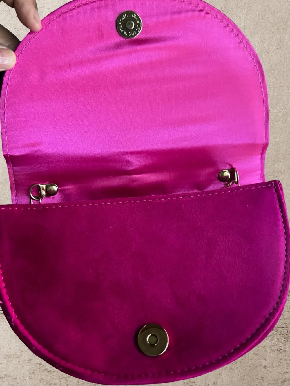 Elegant Fusia Half-Moon Evening Clutch with 3D Floral Embellishments
